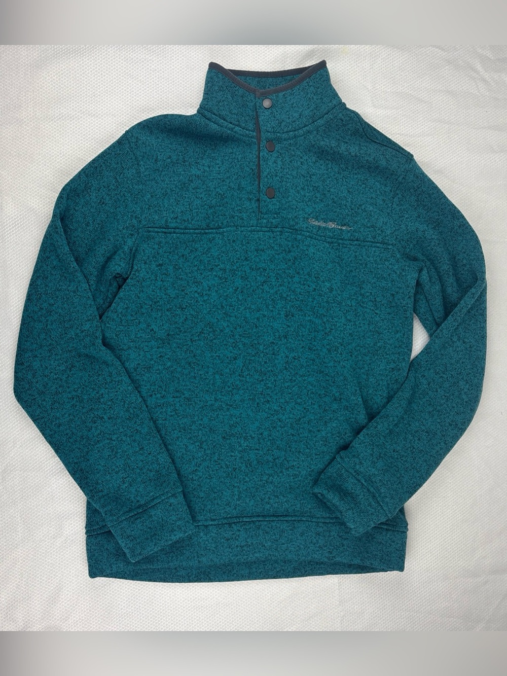 Eddie Bauer Sweater Mens S Green Blue Button Pullover Fleece Embroidered Collar